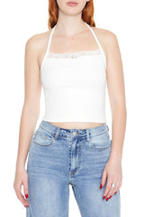 Rosette Lace-Trim Halter Top