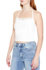 Rosette Lace-Trim Halter Top
