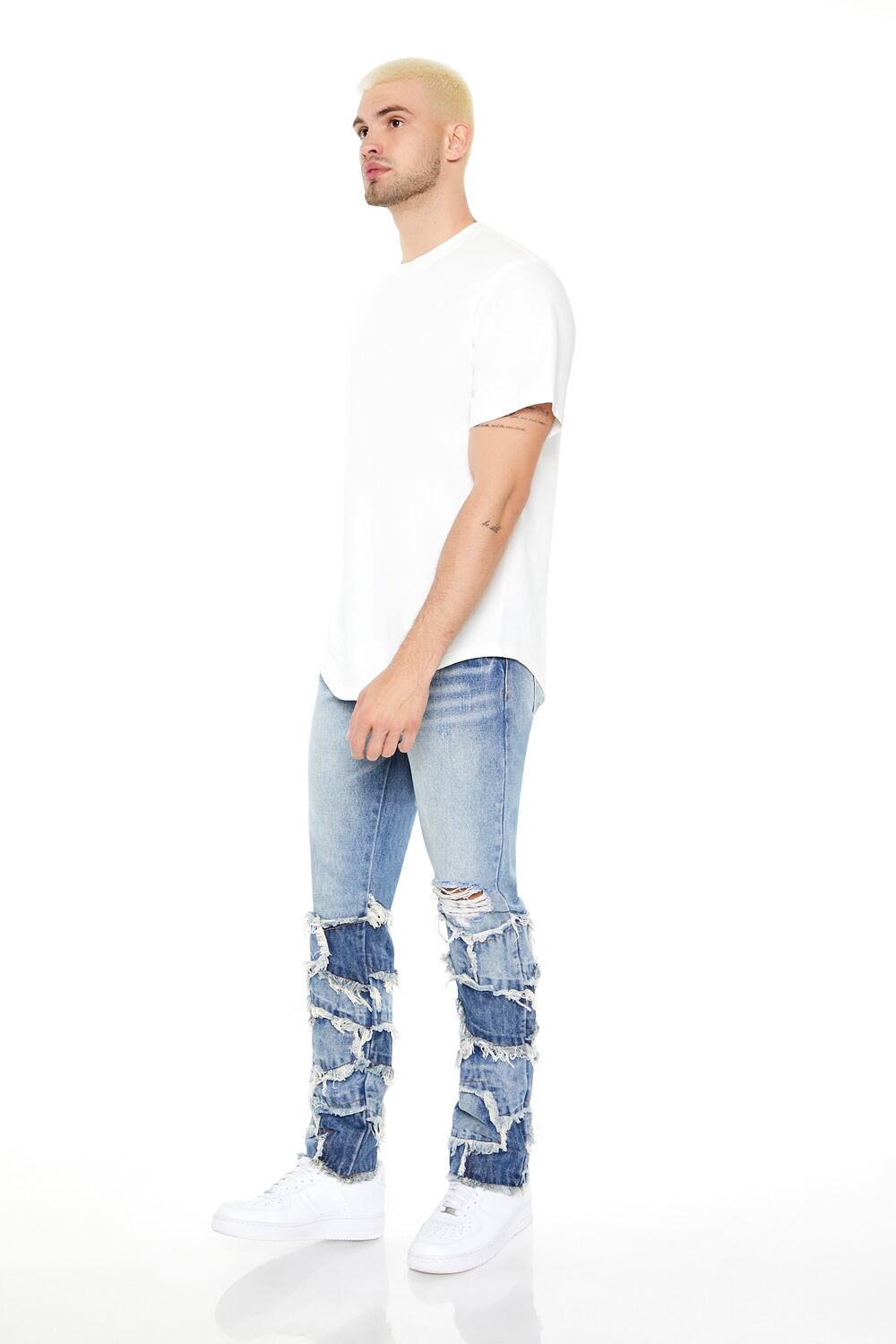 Frayed Patchwork Slim-Fit Jeans