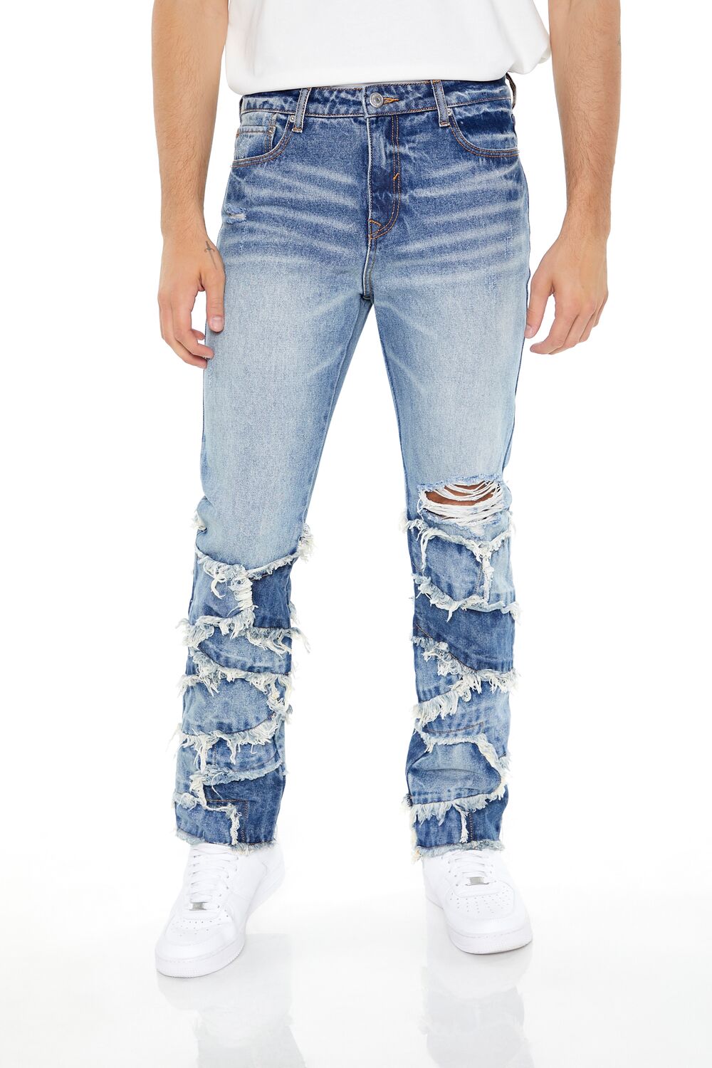 Frayed Patchwork Slim-Fit Jeans