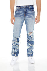Frayed Patchwork Slim-Fit Jeans