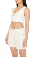 Sleeveless Linen-Blend Crop Top