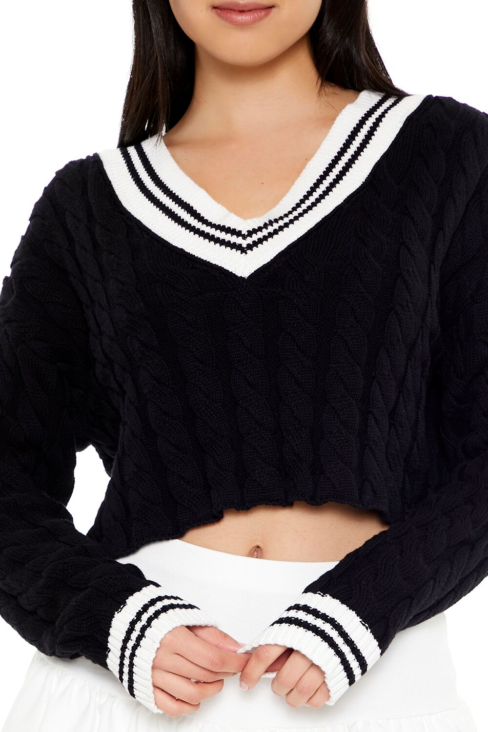 Cropped Cable Knit Sweater