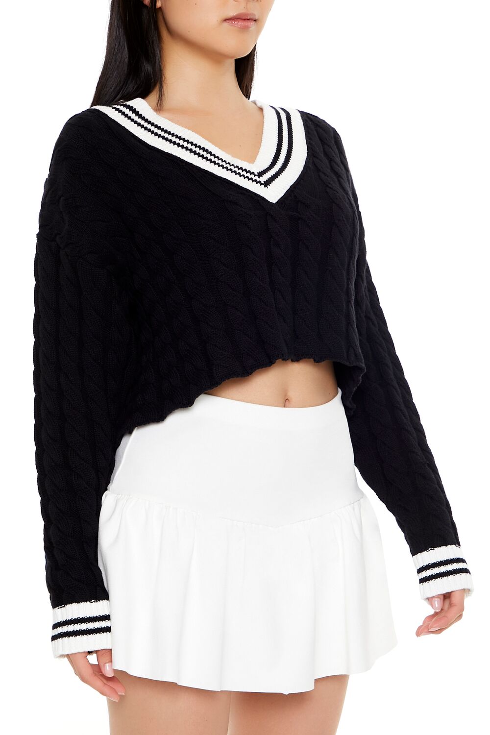 Cropped Cable Knit Sweater