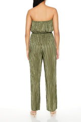 Strapless Plisse Flounce Jumpsuit