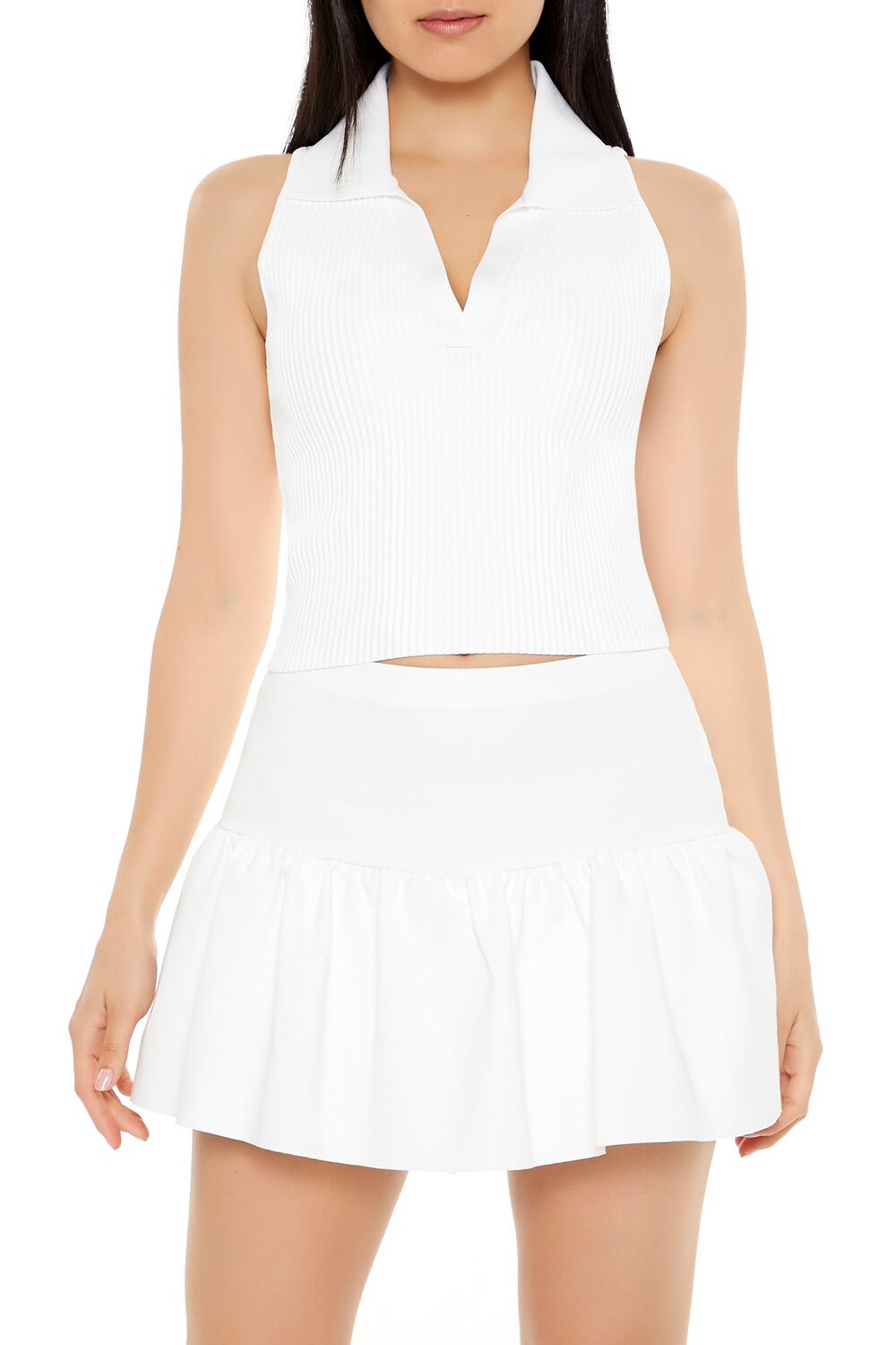 Sleeveless Sweater-Knit Crop Top