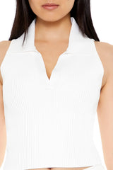 Sleeveless Sweater-Knit Crop Top