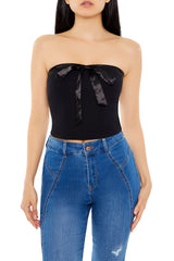 Ribbed Knit Bow Tube Top