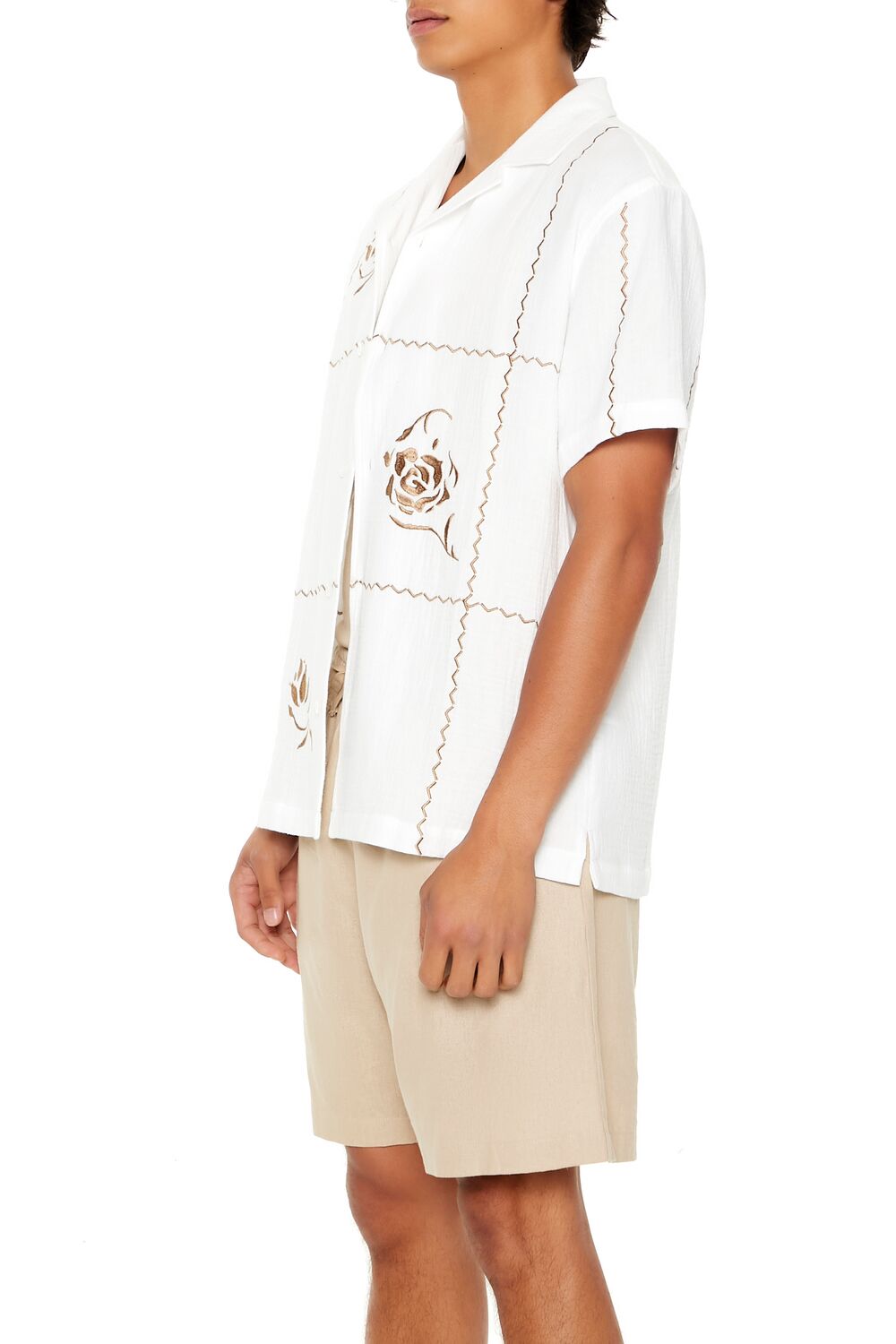 Textured Embroidered Rose Shirt
