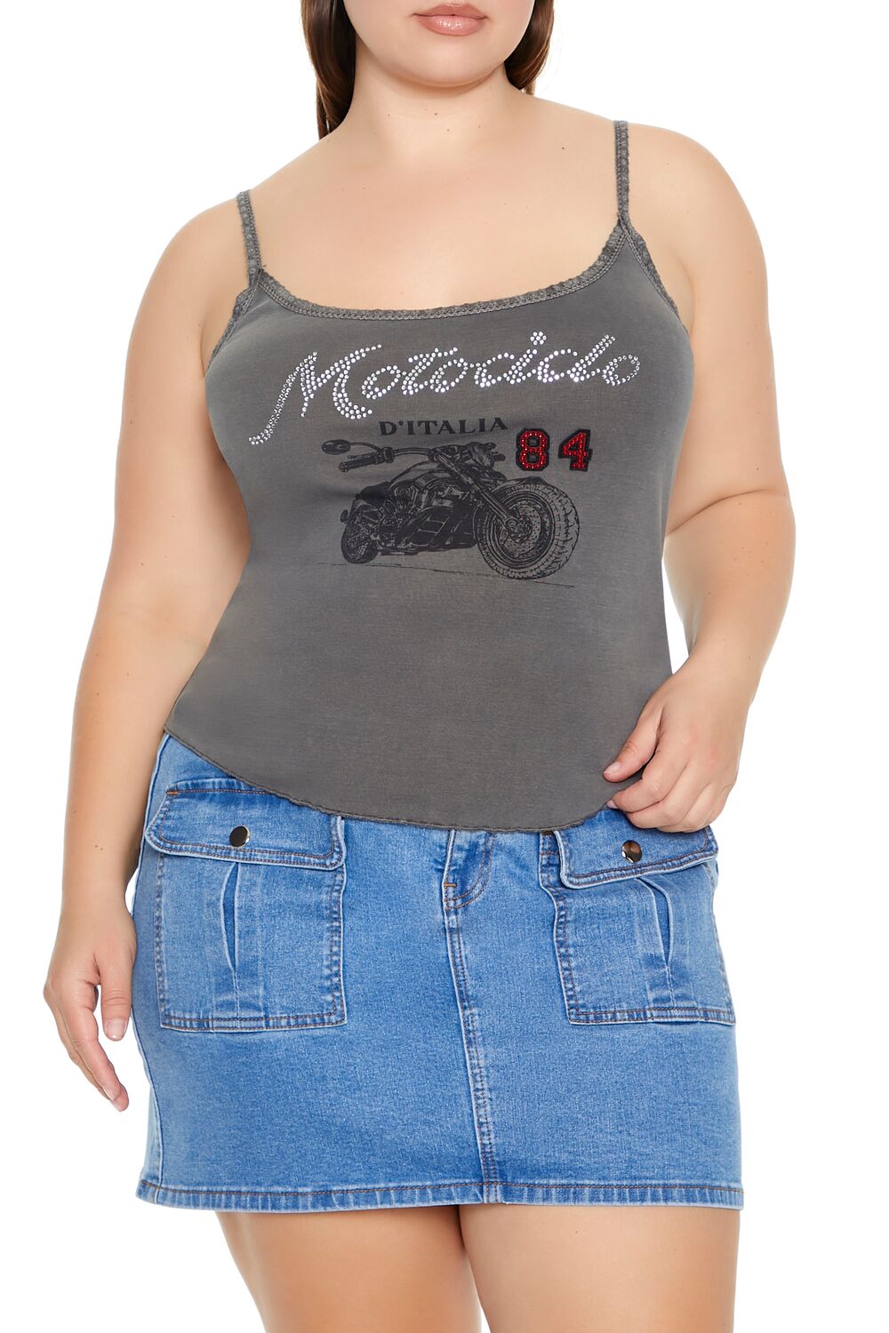 Plus Size Motociclo Rhinestone Cami