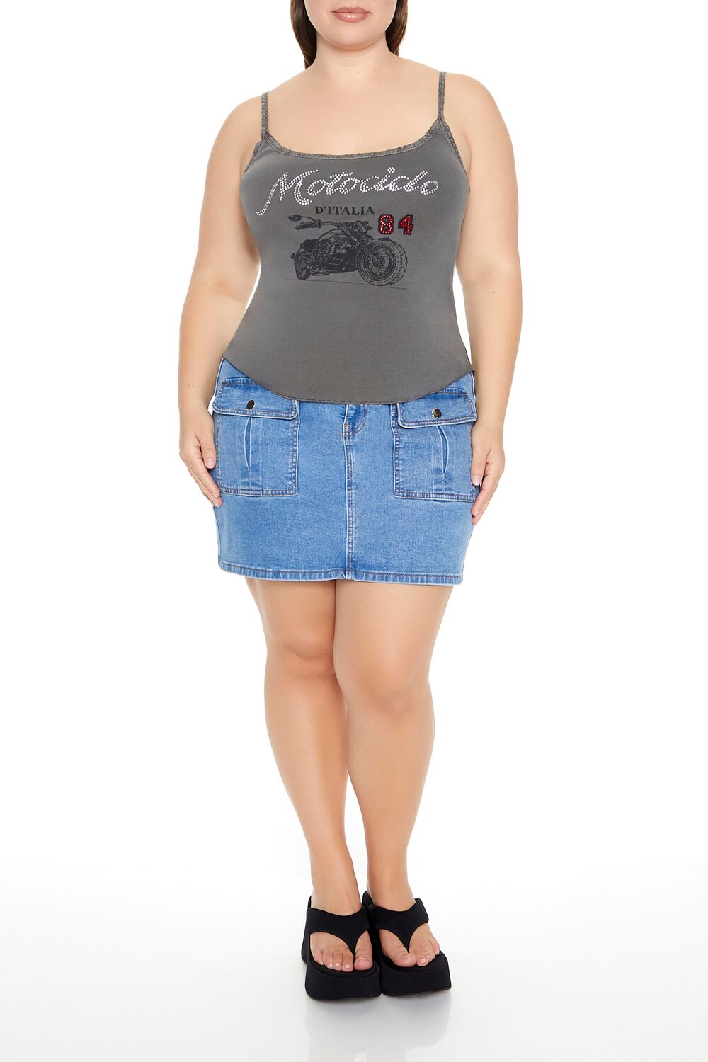 Plus Size Motociclo Rhinestone Cami