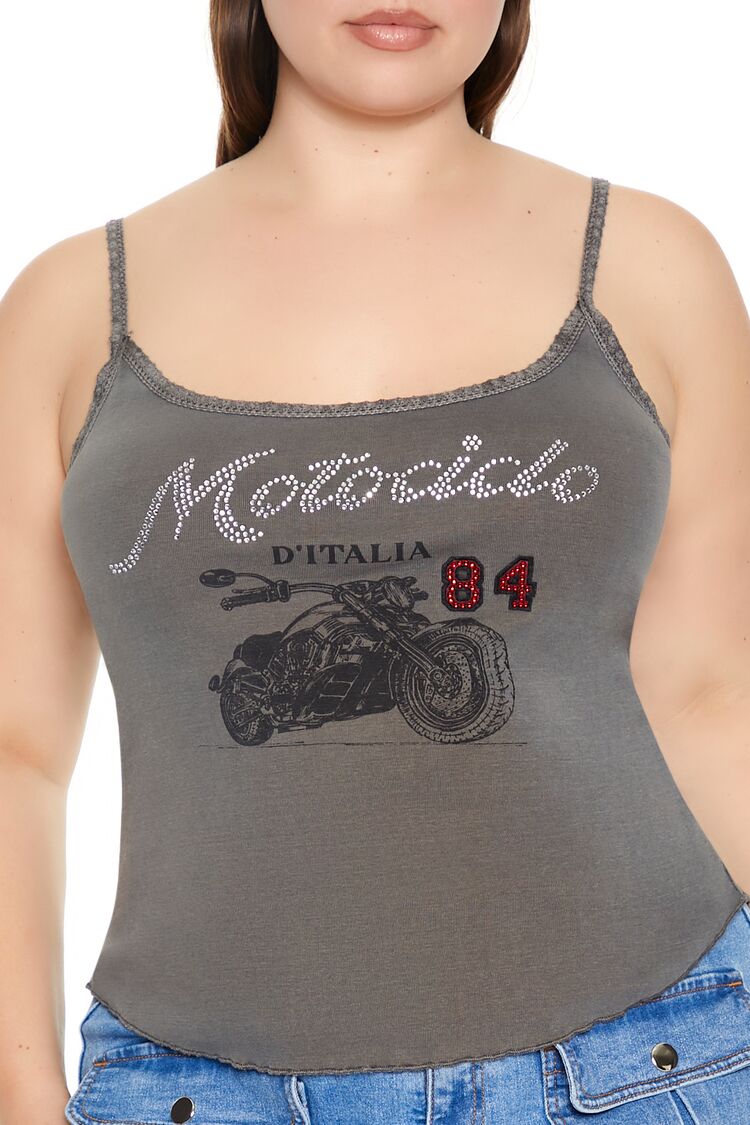 Plus Size Motociclo Rhinestone Cami