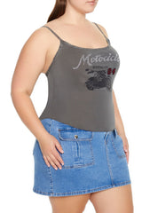 Plus Size Motociclo Rhinestone Cami