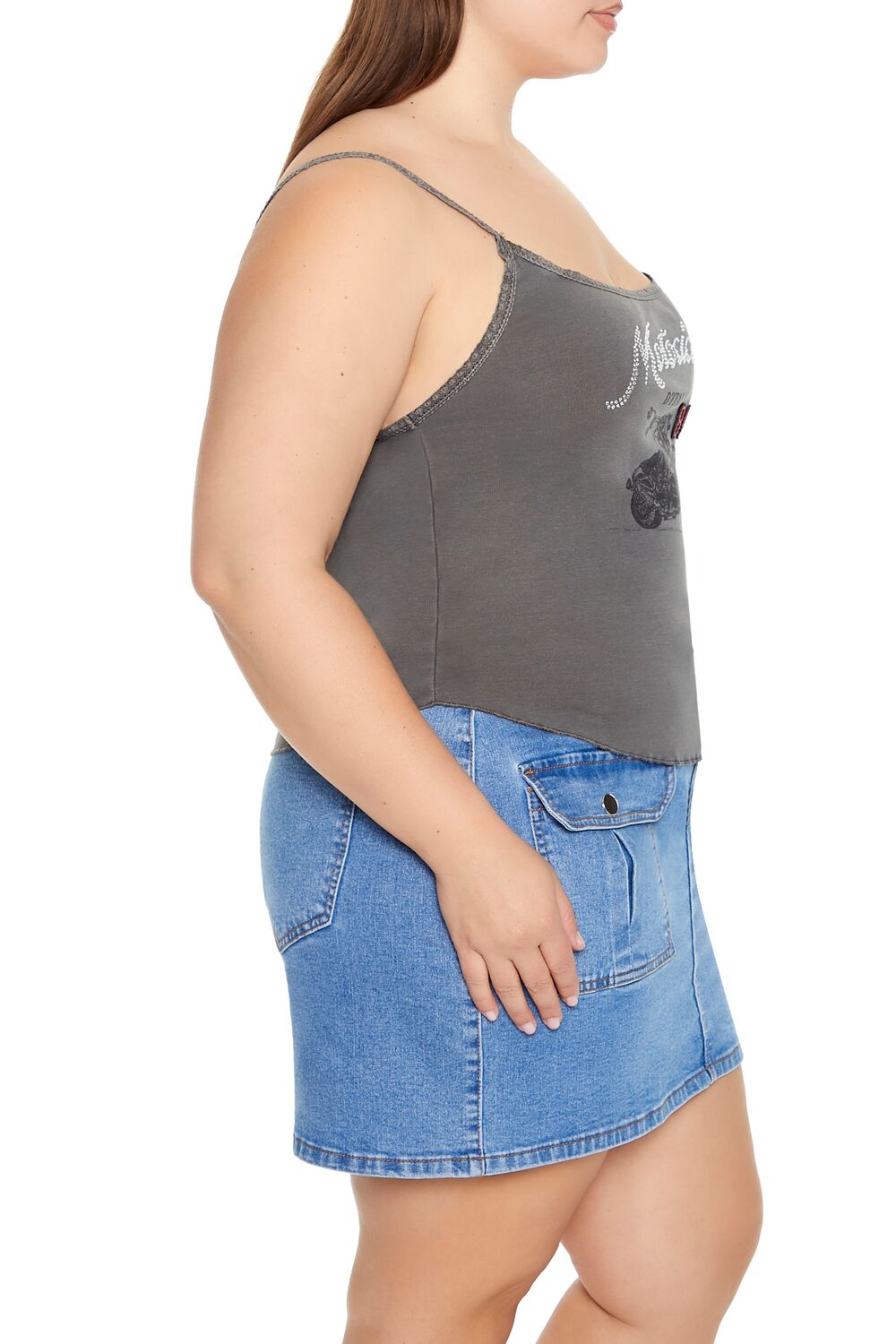 Plus Size Motociclo Rhinestone Cami