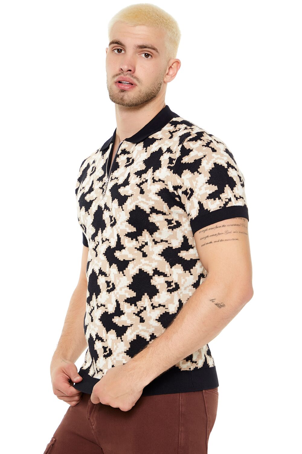 Sweater-Knit Floral Print Shirt