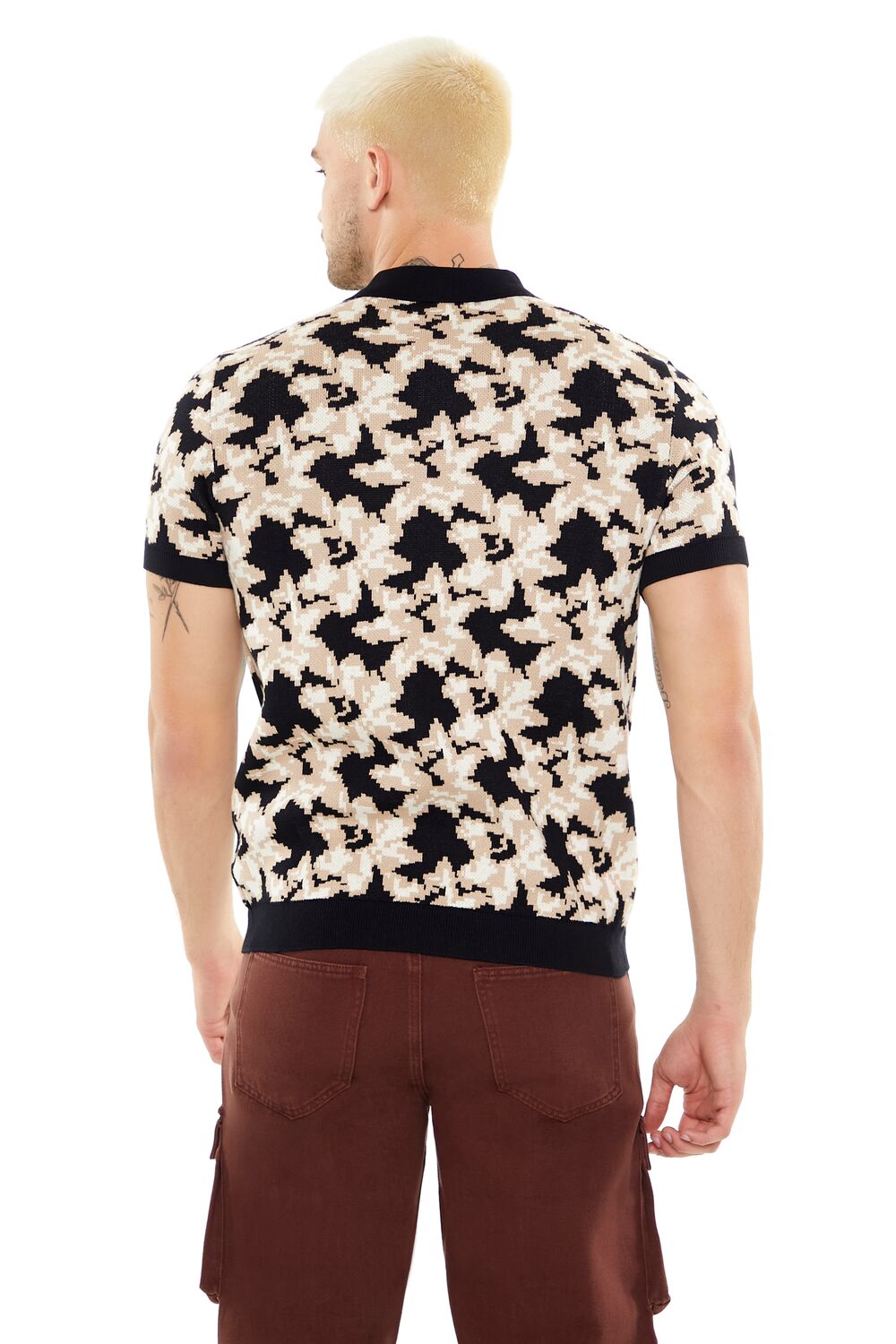 Sweater-Knit Floral Print Shirt