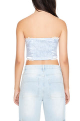 Satin Floral Lace-Up Tube Top