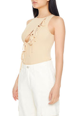 Sweater-Knit Cutout Bow Bodysuit