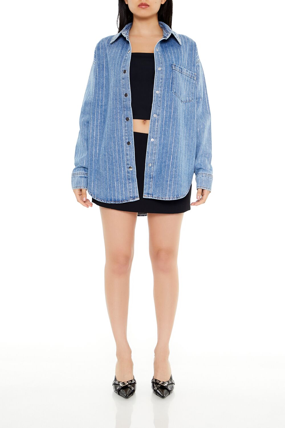Sequin Striped Denim Shacket