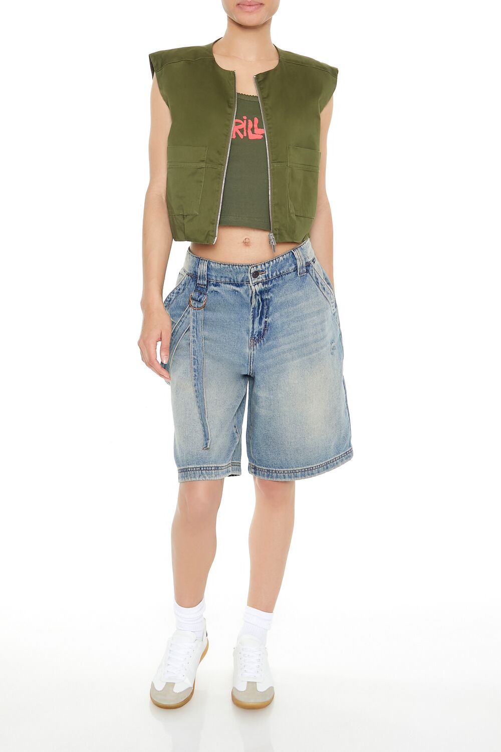 Satin Zip-Up Cropped Vest
