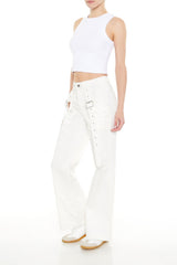 Buckled Twill Wide-Leg Pants