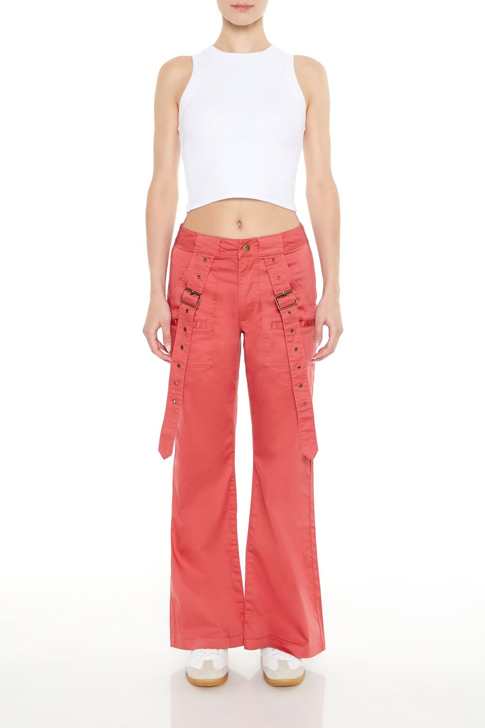 Buckled Twill Wide-Leg Pants
