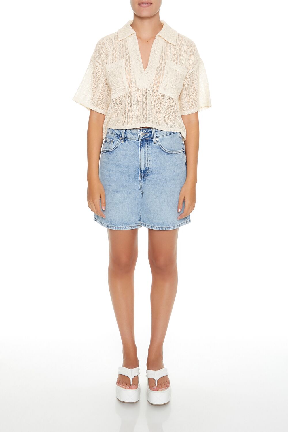 Sheer Split-Neck Jacquard Shirt