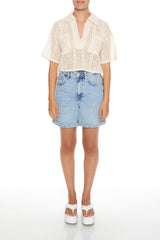 Sheer Split-Neck Jacquard Shirt