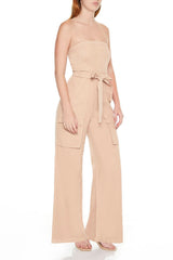 Strapless Tie-Front Cargo Jumpsuit