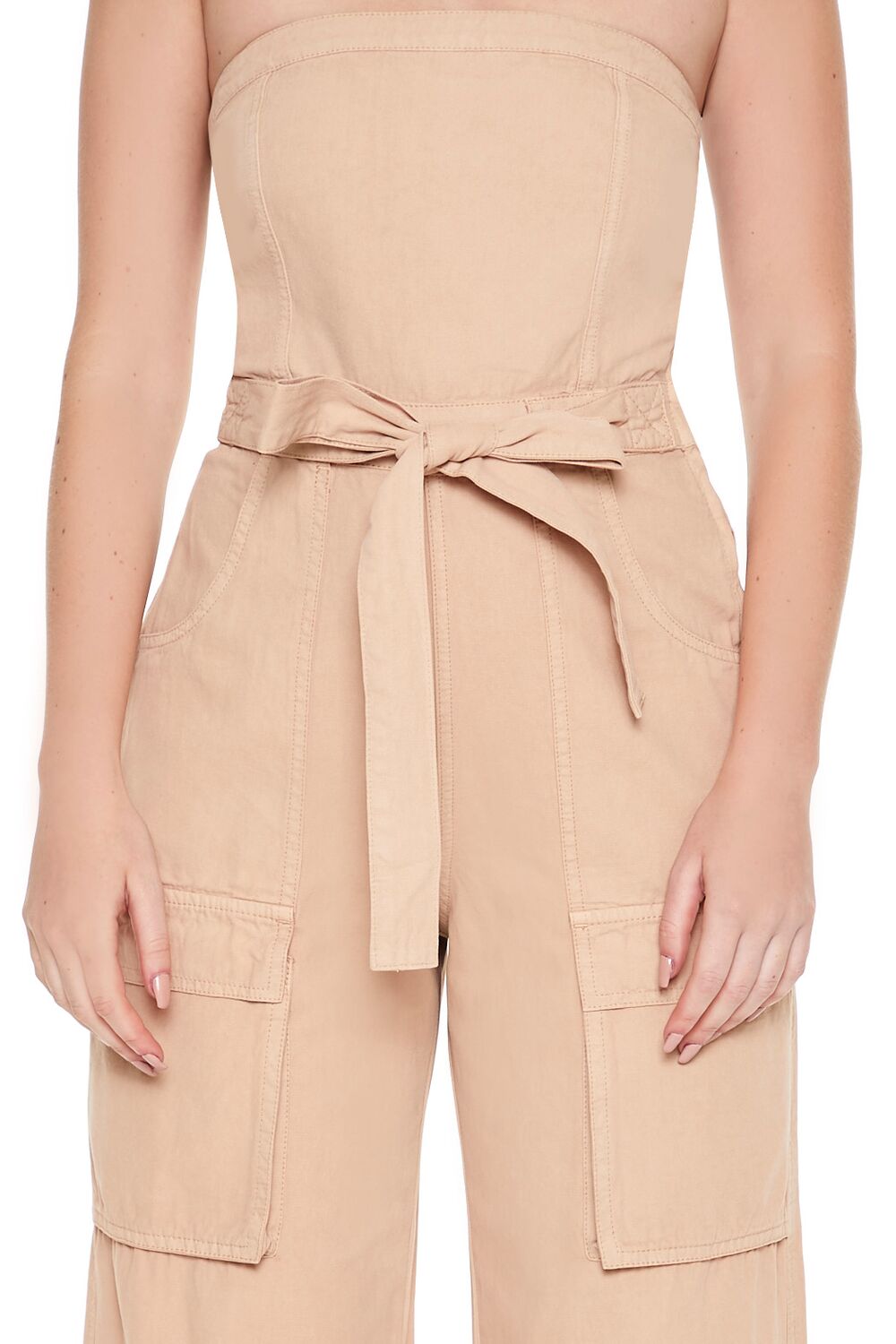 Strapless Tie-Front Cargo Jumpsuit