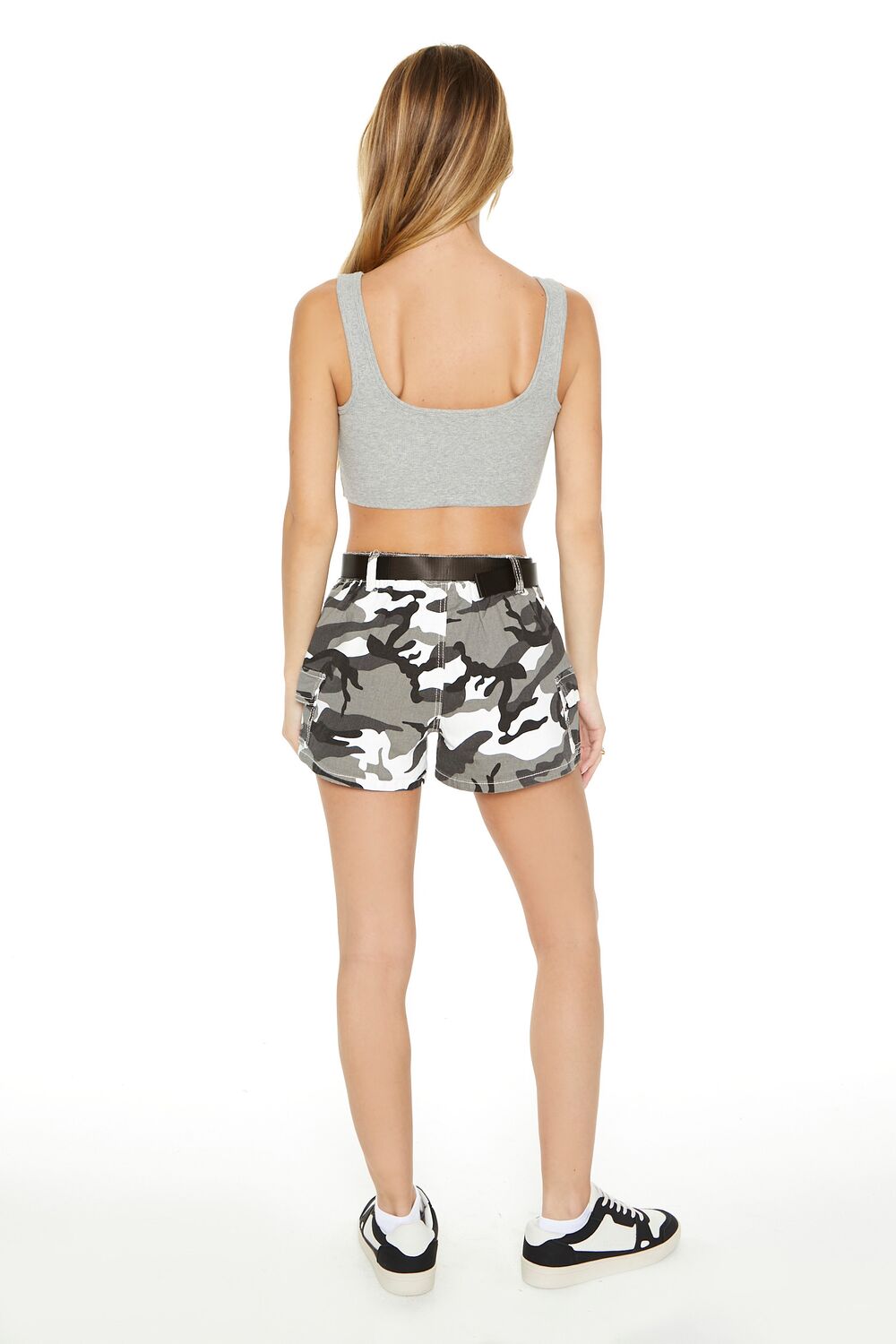 Belted Camo Print Shorts