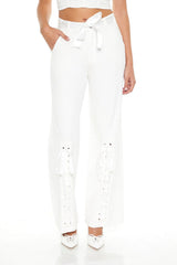 Satin Lace-Up Wide-Leg Pants