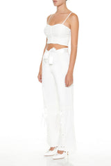 Satin Lace-Up Wide-Leg Pants