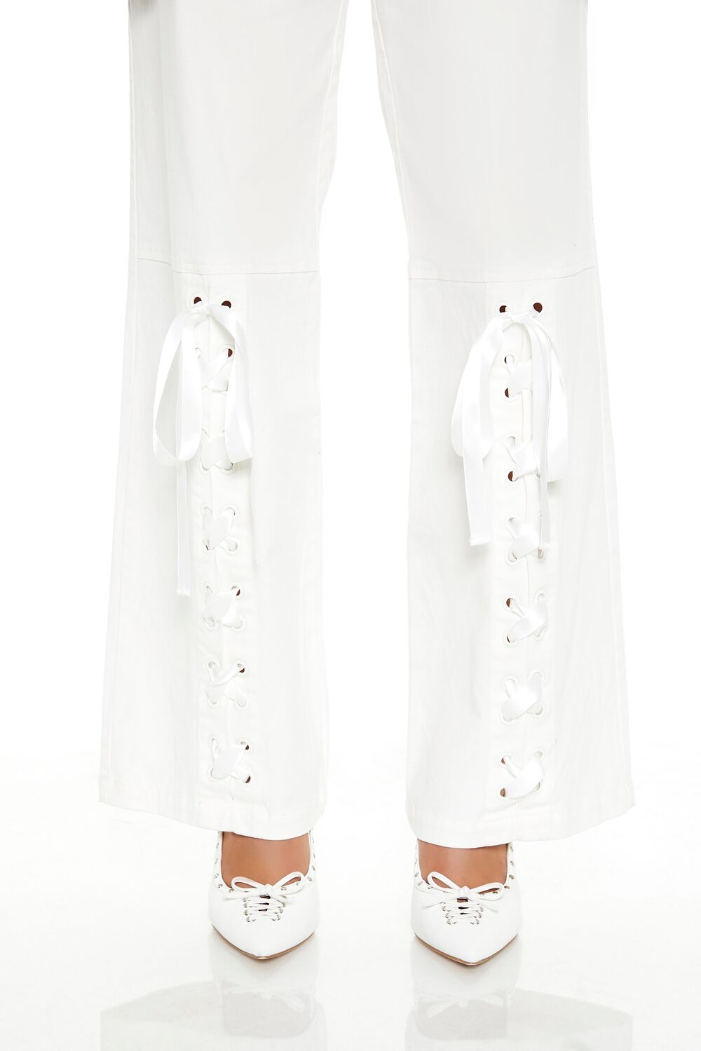 Satin Lace-Up Wide-Leg Pants