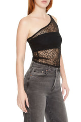 Sheer Lace One-Shoulder Top