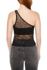 Sheer Lace One-Shoulder Top