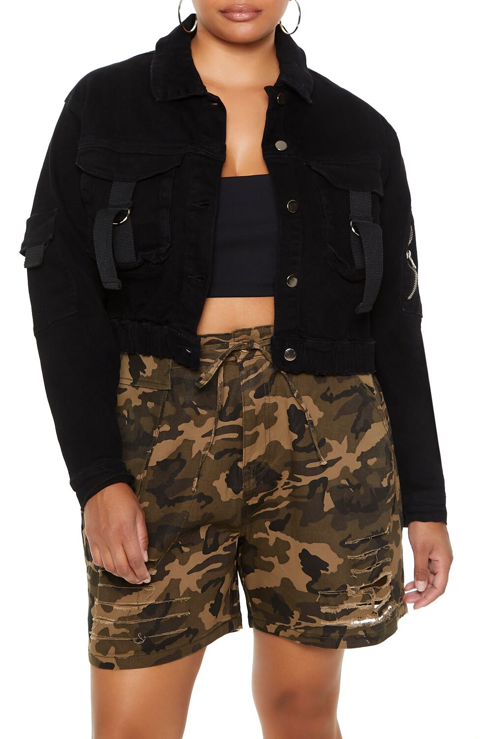 Plus Size Cargo Trucker Jacket