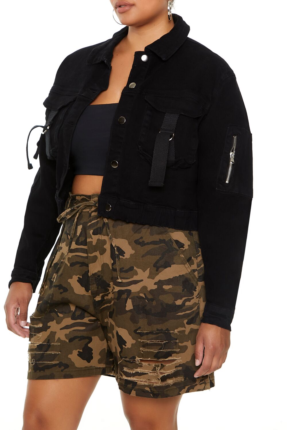 Plus Size Cargo Trucker Jacket