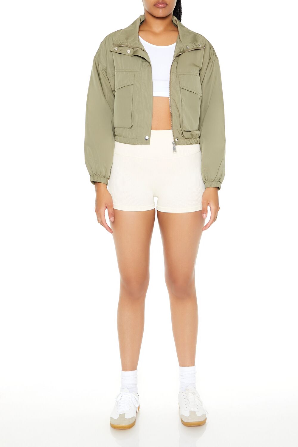 Cropped Cargo Bomber Jacket