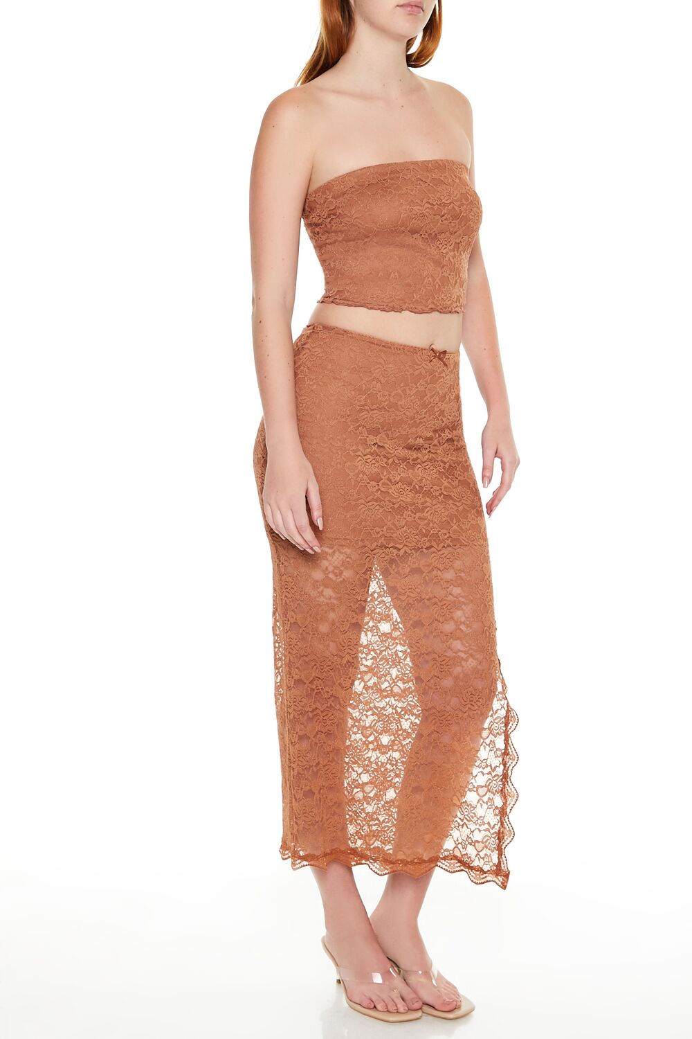 Lace Bow Column Maxi Skirt