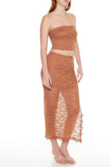 Lace Bow Column Maxi Skirt