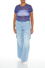 Plus Size Plaid Sheer Mesh Top