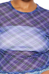 Plus Size Plaid Sheer Mesh Top