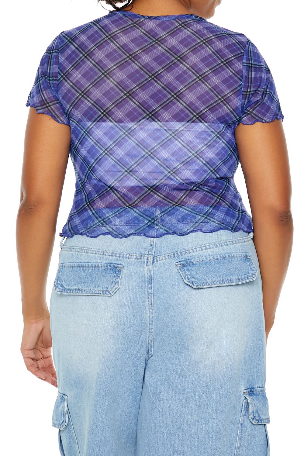 Plus Size Plaid Sheer Mesh Top