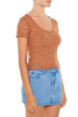 Sheer Lace Lettuce-Edge Tee