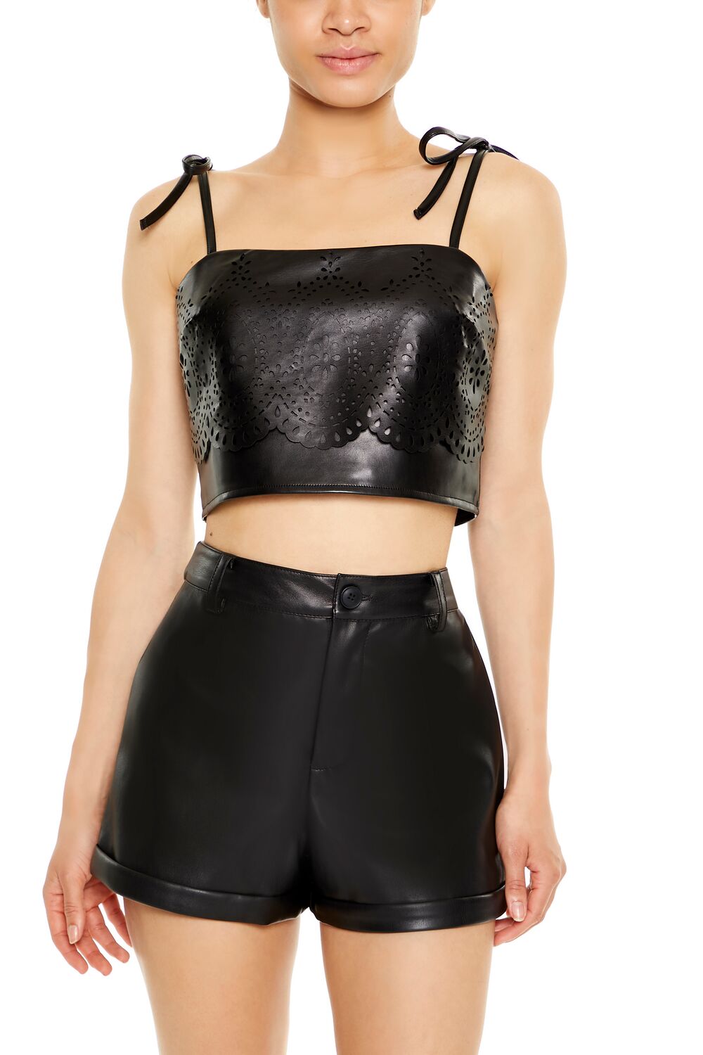 Eyelet Faux Leather Cropped Cami