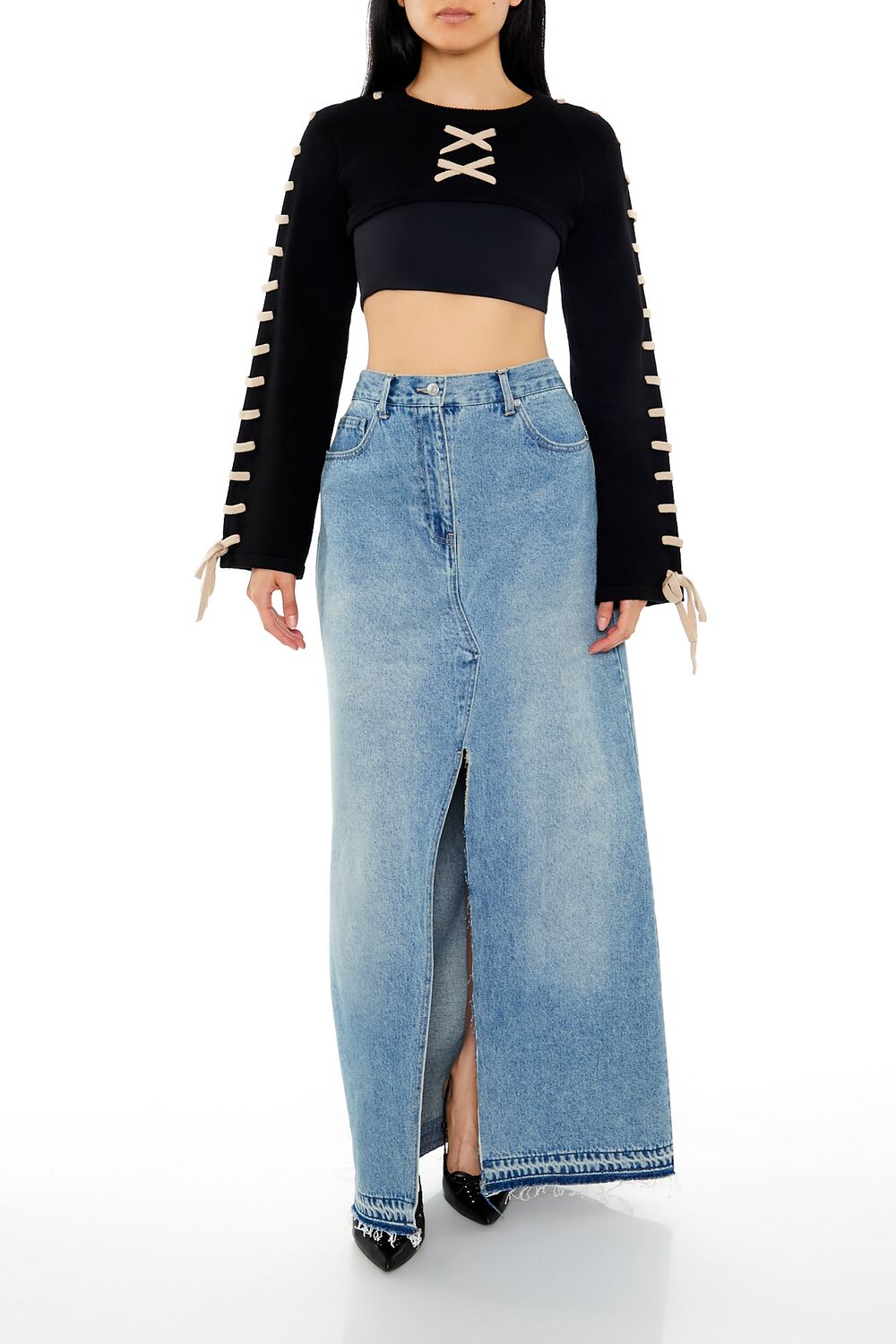 Cropped Tie-Trim Sweater