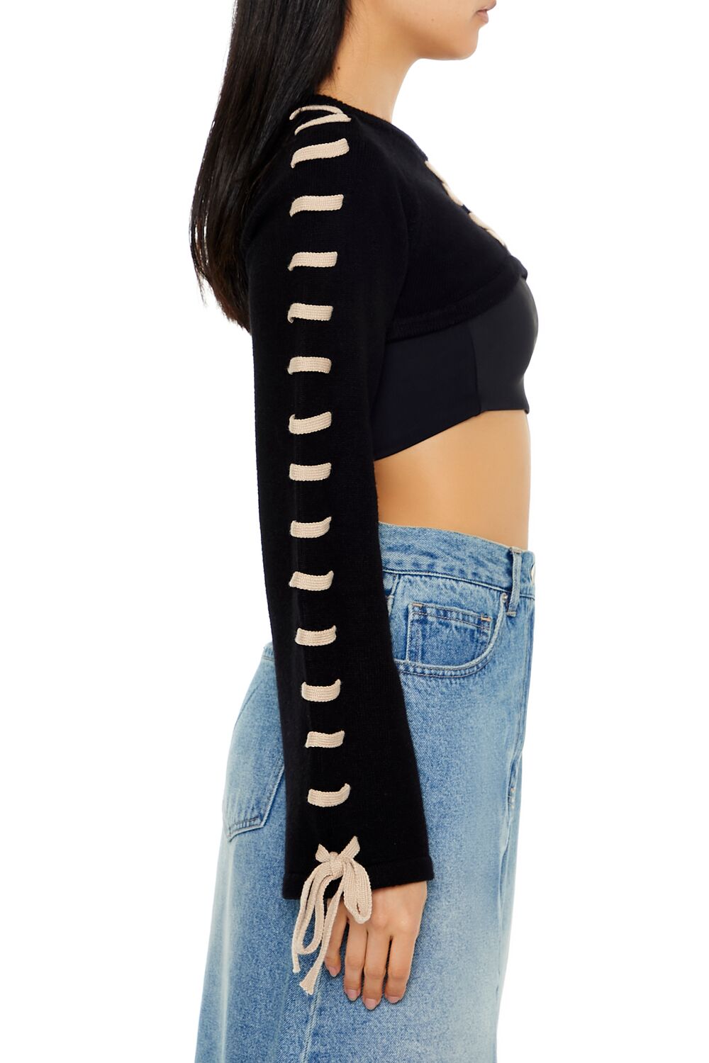 Cropped Tie-Trim Sweater