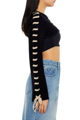 Cropped Tie-Trim Sweater