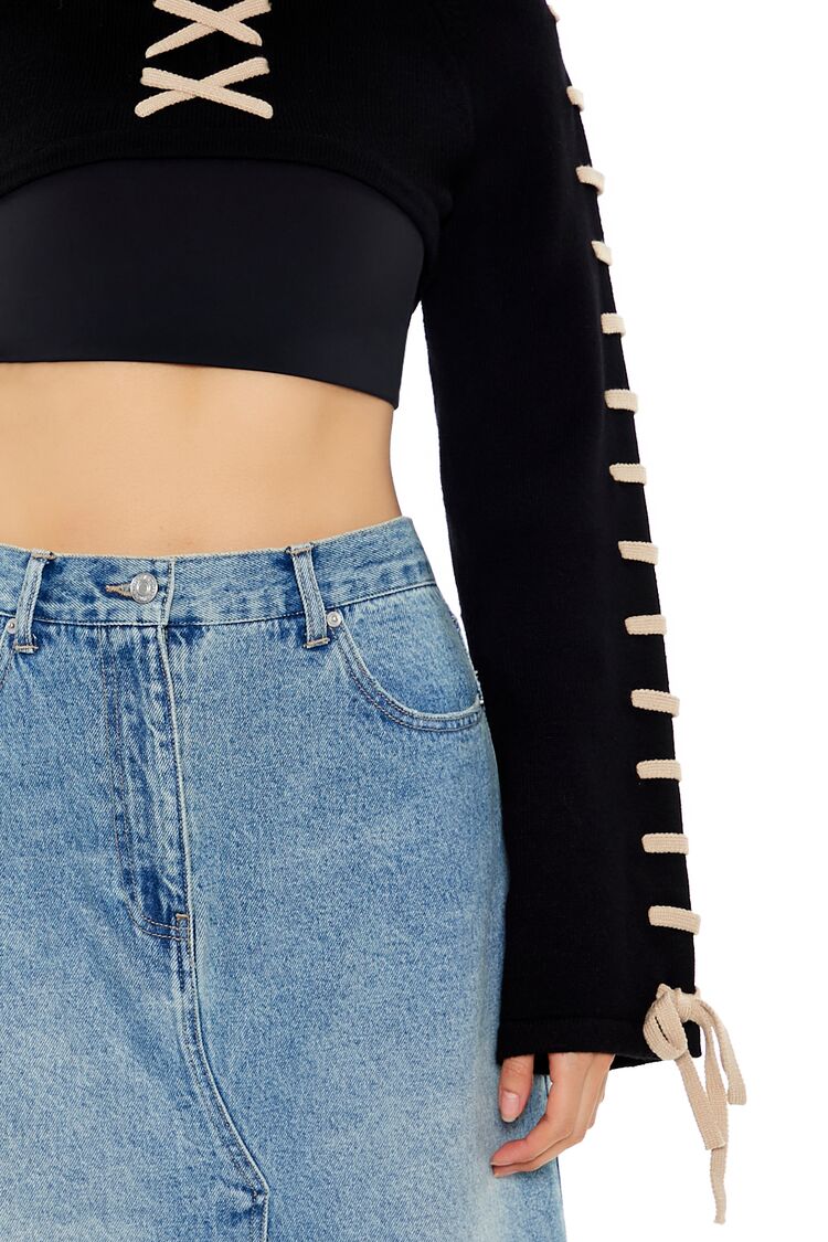 Cropped Tie-Trim Sweater
